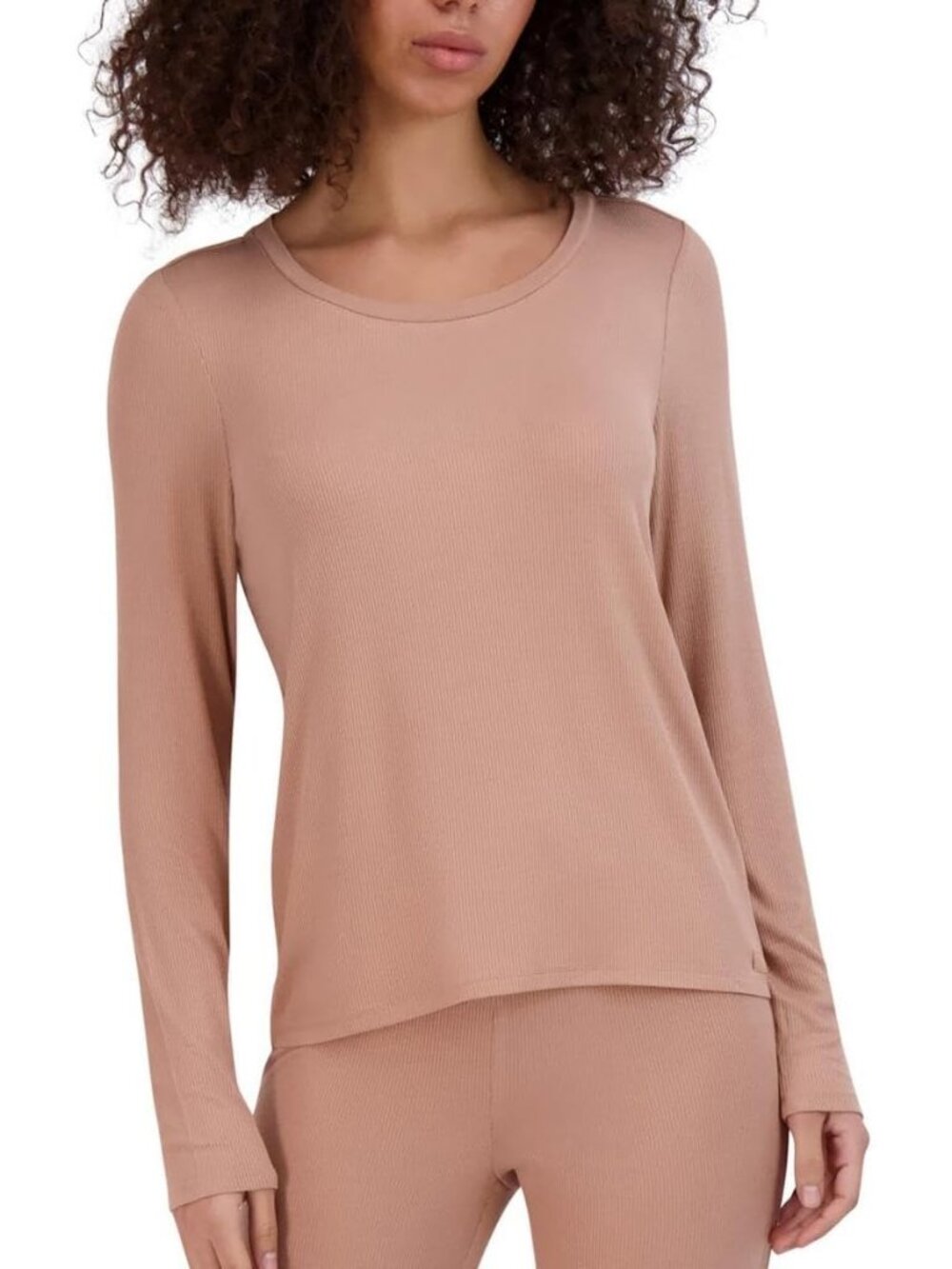 Steve Madden Women's Praline Ribbed Long Sleeve Crew Neck Sleep Tee Shirt